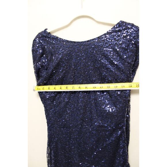 Club L Bodycon All Over Sequin Short Dress‎ Women 8 Open Cowl Back Side Zip Blue - Picture 8 of 16